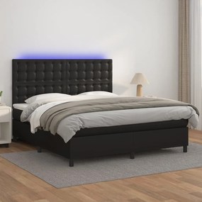 Boxspring posteľ s matracom a LED čierna 160x200 cm umelá koža 3135951