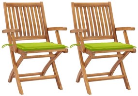 Záhradné stoličky 2 ks bledozelené podložky teakový masív 3062417