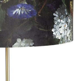 Stojaca lampa zlatá/mosadzná s tienidlom z velúru s kvetmi 40/40 cm - Parte