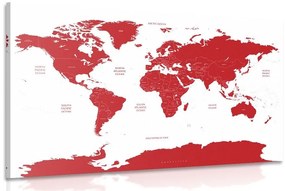 Obraz mapa sveta s jednotlivými štátmi v červenej farbe - 120x80