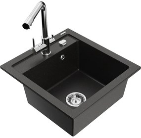 Mexen Vito, 1-komorový granitový drez 520x490x210 mm, chrómová batéria Duero, čierna - zlatá metalíza, 6503-75-671600-00