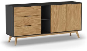 Čierna/prírodná nízka komoda z borovicového dreva 165x80 cm Lavis – Marckeric