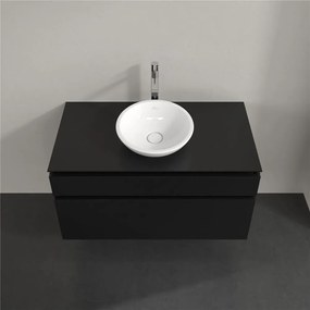 VILLEROY &amp; BOCH Legato závesná skrinka pod umývadlo na dosku (umývadlo v strede), 2 zásuvky, 1000 x 500 x 550 mm, Black Matt Lacquer, B57200PD