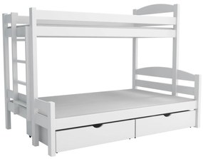 Detská poschodová posteľ z masívu borovice s rozšíreným spodným lôžkom SAVANA so šuplíkmi - 200x90/140 cm - BIELA