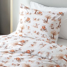 Biante Detské bavlnené posteľné obliečky Sandra SA-696 Líšky na bicykloch - hnedé na bielom Jednolôžko 140x200 a 70x90 cm