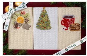 Kuchynské utierky kpl. 3 ks 50x70 cm krémový/biely