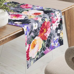 Biante Dekoračný behúň na stôl PM-020 Maľované kvety na sivom 20x140 cm