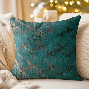 Biante Zamatová obliečka na vankúš Isabela IBL-008 Rose Gold trojuholníky na petrolejovom 40 x 40 cm