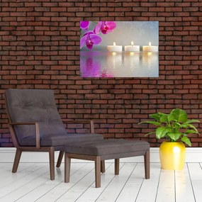 Sklenený obraz sviečok na vode (70x50 cm)