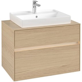 VILLEROY &amp; BOCH Collaro závesná skrinka pod umývadlo na dosku (umývadlo v strede), 2 zásuvky, s LED osvetlením, 800 x 500 x 548 mm, Nordic Oak, C080B0VJ