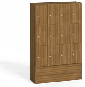Drevená odkladacia skrinka S5 s úložnými boxami, 12 boxov, 1700 x 1200 x 420 mm, cylindrický zámok, orech