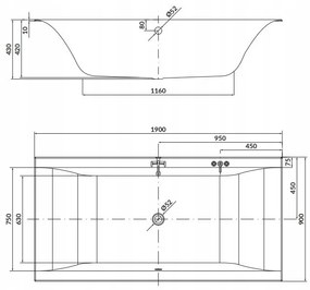 Cersanit Larga akrylátová vaňa 190x90cm + nožičky, biela, S301-307