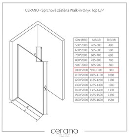 CERANO - Sprchová zástena Walk-in Onyx Top L/P - guľatá vzpera - zlatá kartáčovaná, ryhované sklo - 100x200 cm, CER-CER-8050BD1593