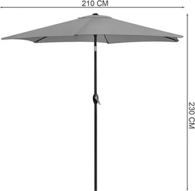 Skladací slnečník s naklápaním - 210 cm sivá