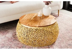 Konferenčný stôl Leaf 43228 Ø75cm Aluminium Gold + Drevo Acacia - Komfort-nábytok