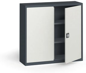 Plechová policová skriňa METAL, 1150 x 1200 x 400 mm, 2 police, tmavo sivá / sivá