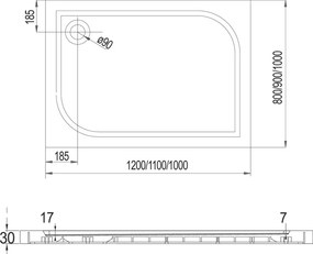 Mereo, Mereo Sprchový set: LIMA, obdĺžnik, 100x120x100x190 cm, chróm ALU, sklo Číre vr. vaničky liaty mramor, MER-CK85543KM