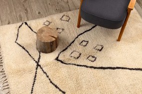 Ručne tkaný vlnený koberec BERBER BJ1124 Boujaad berber Boho, béžový / čierny