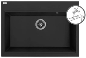 Laveo Tau, 1-komorový granitový drez 700x500x215 mm, čierna, LAV-SBT_B107