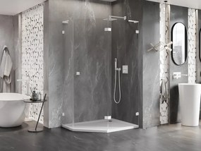 Mexen Lunar, L pravý výklopný päťuholníkový sprchový kút 100 x 80 cm, 8mm číre sklo, biely profil, 831L-100P-080L-20-00-P