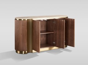 Komoda Stilig ST917 158 cm orech/zlatá/travertín