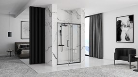 Jednokrídlové sprchové dvere REA RAPID SWING 120 cm pre inštaláciu do niky, čierne/transparent - bez vaničky