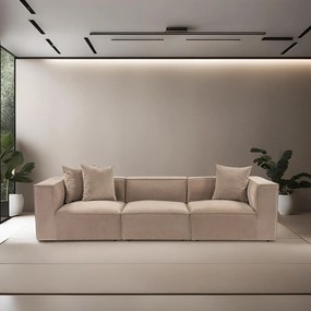 Trojmiestna pohovka Sora s rámom zo 100% hrabového dreva 325 x 102 cm, kapučínová