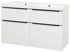 Mereo Mailo, kúpeľňová skrinka s umývadlom z liateho mramoru 121 cm, biela, čierne madlo, MER-CN513MB