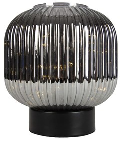 Stolná lampa Art Deco čierna s dymovým sklom vrátane svetelnej šnúry E27 - Karel