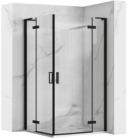 Rea Hugo Double, 2-krídlový sprchovací kút 100 (dvere) x 100 (dvere) x 200 cm, 6mm číre sklo, čierny profil, KPL-K6602