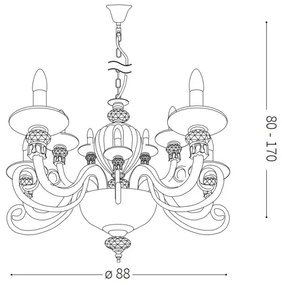 Ideal Lux - Luster na reťazi BARONET 15xE14/40W/230V pr. 88 cm červená