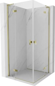 Mexen Mist-H L Duo, 2-krídlový sprchový kút 80 x 80 cm, číre sklo, zlatý lesklý profil, 8A5L-080L-080P-50-00
