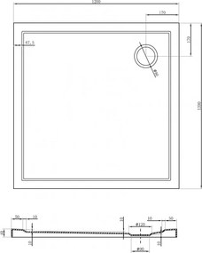 Mexen Flow, štvorcová sprchová vanička slim 120 x 120 cm, biela lesklá, 46S101212