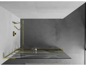 Mexen Kioto+ L, sprchová zástena Walk-In s poličkou a vešiakom 70 x 200 cm, 8mm číre sklo biely vzor, zlatý lesklý profil,800-070-123-50-97