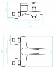 Kuchinox Alanis, nástenná vaňová batéria 150mm, biela-zlatá lesklá, LAV-BQI_610G