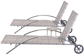 Set 2 záhradných lehátok HWC-E27, polyratan, sivé vankúše - tmavo sivá