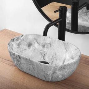 Rea Amelia Mini STONE MATT, umývadlo na dosku 380x260x130 mm, šedá-imitácia kameňa, REA-U9109