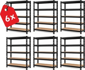 Akcia 6x Regál 216x120x50 cm profesionálny 5-policový, nosnosť 2000 kg - čierny - 6ks