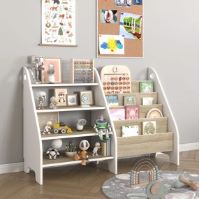 Wooden Toys Montessori regál pre deti Knižnica na knihy Organizér 2 v 1 BIELY mix SONOMA