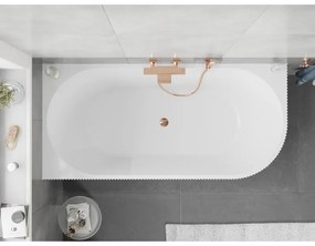 Mexen Silo, rohová voľne stojaca ryhovaná vaňa, ľavá, 170 x 80 cm, biela-šedá, ružové zlato prepad, 52891708062L-60