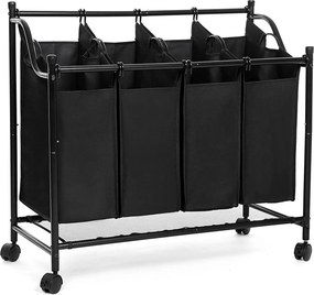Kôš na bielizeň, vozík na prádlo, so 4 vyberateľnými látkovými vakmi, 4 x 35 L, čierny