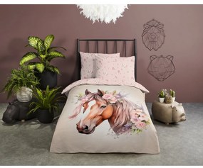 Ružové/hnedé bavlnené detské obliečky na jednolôžko 140x200 cm Avera – Good Morning