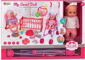 LEAN Toys Sada 3 v 1 – interaktívna bábika Bobas Sika, ktorá plače, kolíska, kočík a príslušenstvo