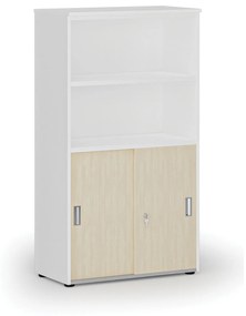 Kombinovaná kancelárska skriňa PRIMO WHITE, zasúvacie dvere na 2 poschodia, 1434 x 800 x 420 mm, biela