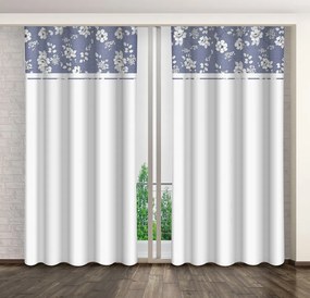 Elegantné bielo-modré závesy so vzorom kvetov Dĺžka: 250 cm