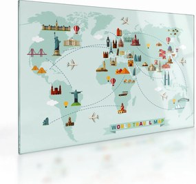 Sklenený obraz - Mapa s piktogramami pamiatok (70x50 cm)
