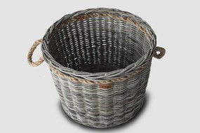 Veľký ratanový úložný kôš s lanovými držadlami, okrúhly - sivý Rozmery (cm): priemer 44, v. 40
