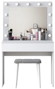 Minimalistický toaletní stolek Alisson III s LED zrcadlem a taburetem bílý