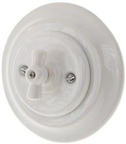 Bohemia-Design - Porcelánový retro otočný vypínač s rámčekom č. 5, biela