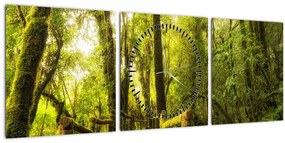 Obraz machové džungle (s hodinami) (90x30 cm)